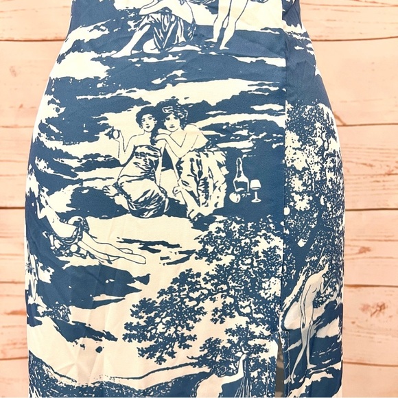 Shein Split Thigh Ruffle Strap Toscana Renaissance Print Dress - Picture 10 of 14